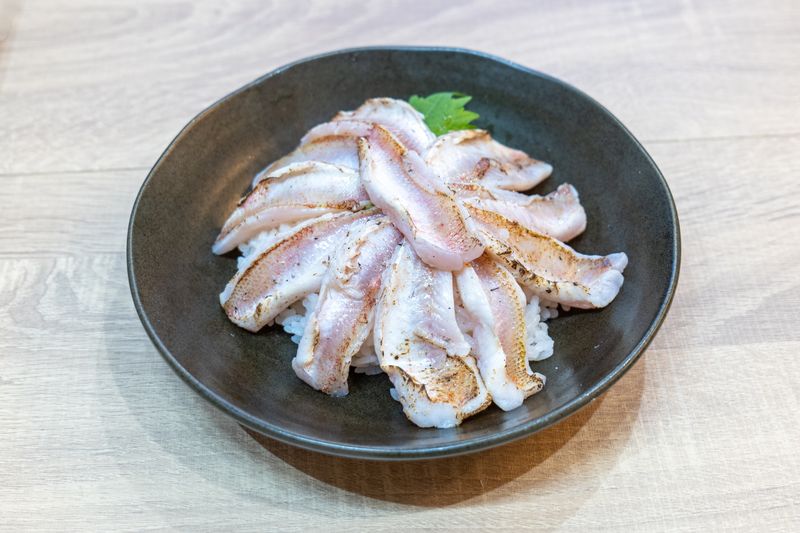 Close-up of the seared nodoguro bowl